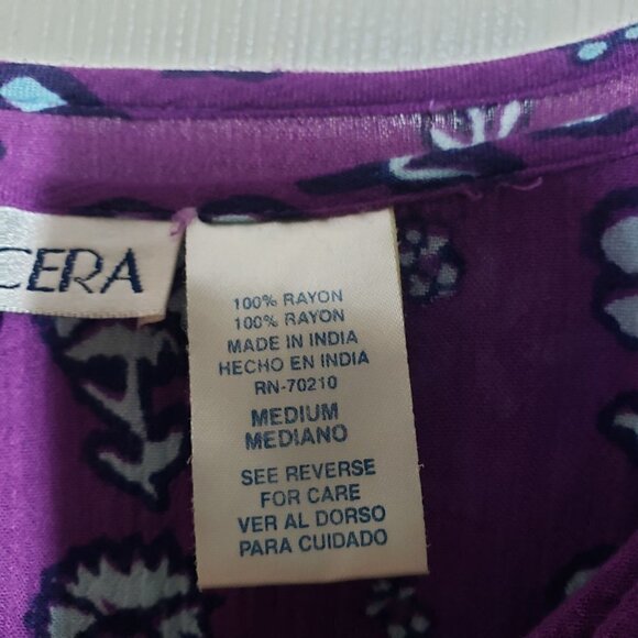La Cera Floral Midi Dress Purple Rayon Shift Boho Short Sleeve Womens Medium - Picture 4 of 10